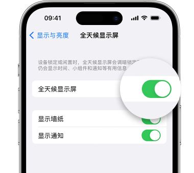 临西苹果15预约维修分享iPhone15如何设置全天候显示屏幕可见 